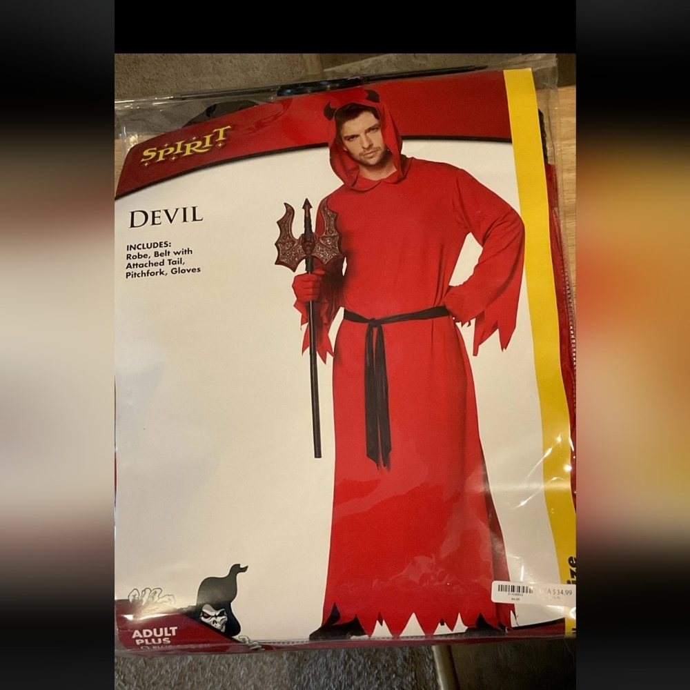 Spirit Adult Devil Costume Robe, Belt w/Tail, Pitchfork, Gloves Plus Size 2X